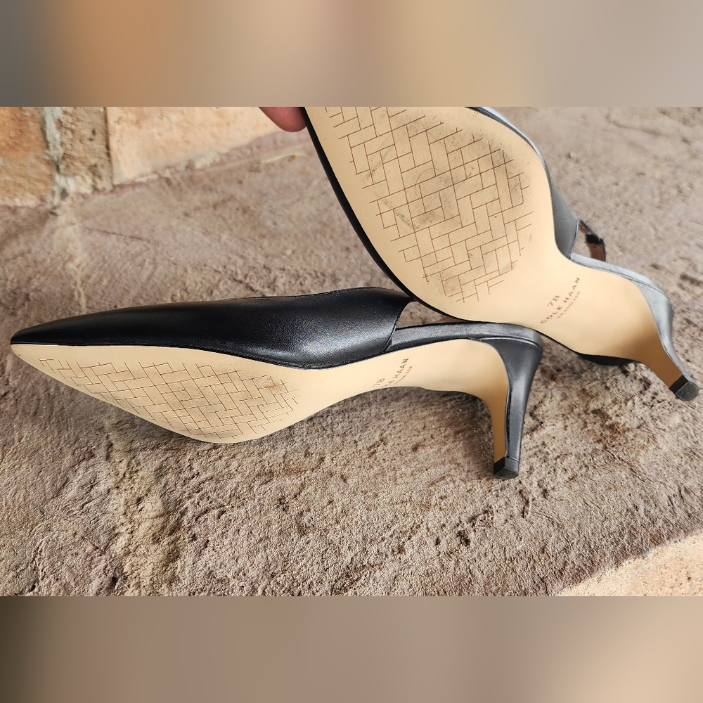 Cole Haan Black Leather Vandam Slingback Heels Size 7 - Picture 2 of 8